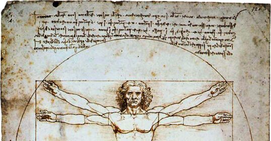 A Renaissance Man's drawing of the human body by Leonardo da Vinci.