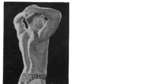 A black and white drawing of a man in an exercise routine pose.