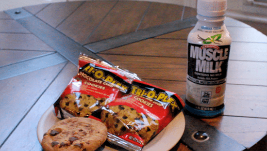 Four tri-o-plex protein cookies and bottle of muscle cookies.