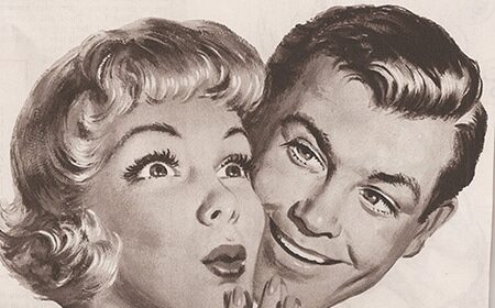 The ultimate illustration of a man and woman buying the perfect ring.