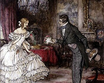 An illustration of a man and woman in formal attire, perfect for Valentine's Day.