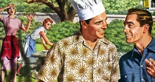 Two men are enjoying the art of summer grilling in a backyard.