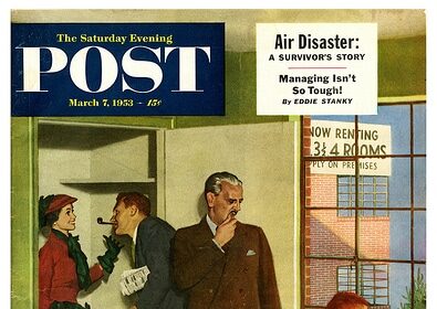 A DIY poster featuring a man and a woman engaged in a weekend project, standing in front of a door.