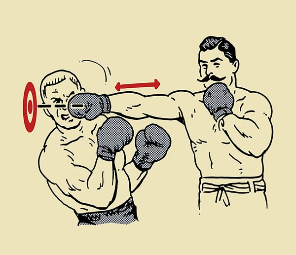 Illustration of a boxer delivering a Dynamite Punch to an opponent's face.