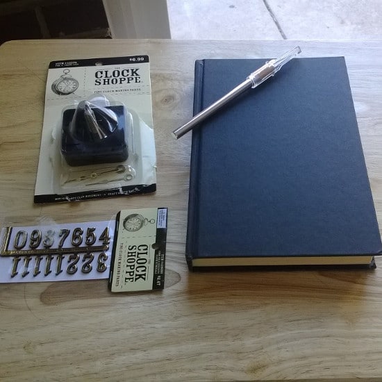 Supplies for handmade diy book clock.