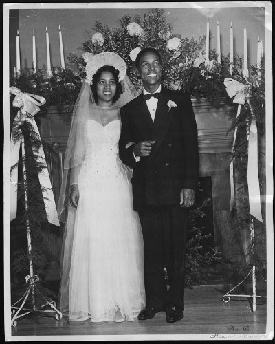 Vintage african american black wedding couple bride groom.