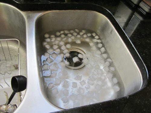 Ice water in the sink.