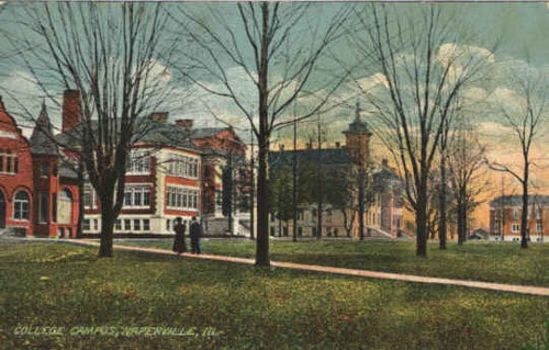 vintage illustration college campus open grounds