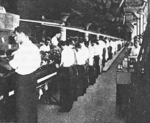 Vintage men doing works in factory.