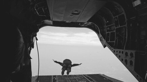 A person skydiving.