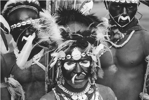 sambia native tribe man with paint on face