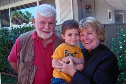 Vintage old man with his wife and son.