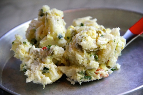 Homemade potato salad in plate. 