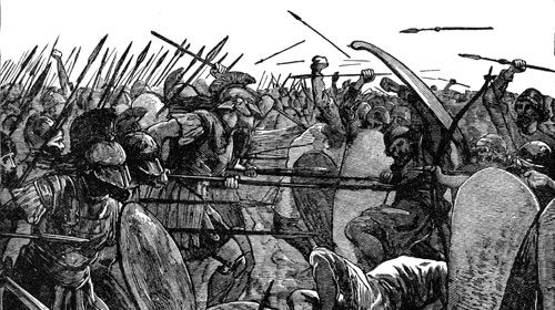 A black and white illustration of a battle between Romans and Egyptians, highlighting overlooked truths.