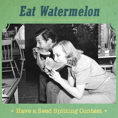 Vintage couple eating watermelon illustration.