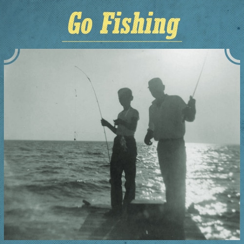 Vintage father and son going for fishing.