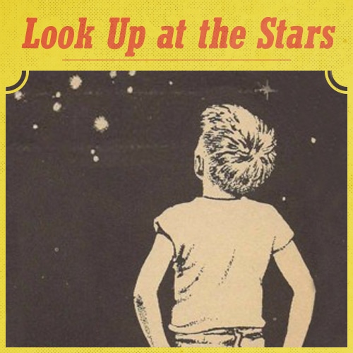 Boy looking at stars in night time illustration. 