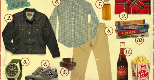 A collage of items outfitted for a drive-in movie date.