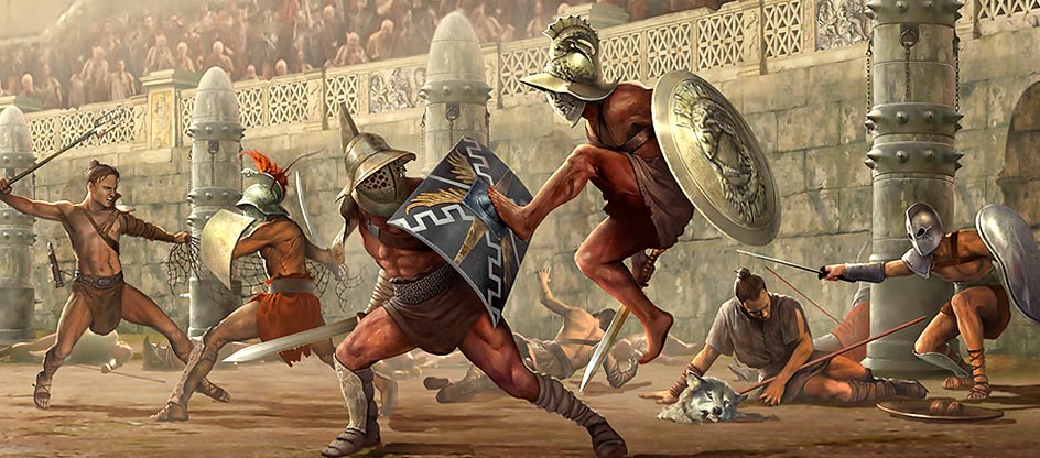 A painting of spartan warriors in battle, inspired by Ancient Roman honor.