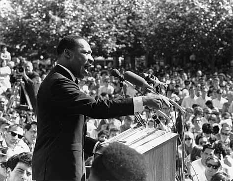 Martin Luther king speech in front of huge crowd.