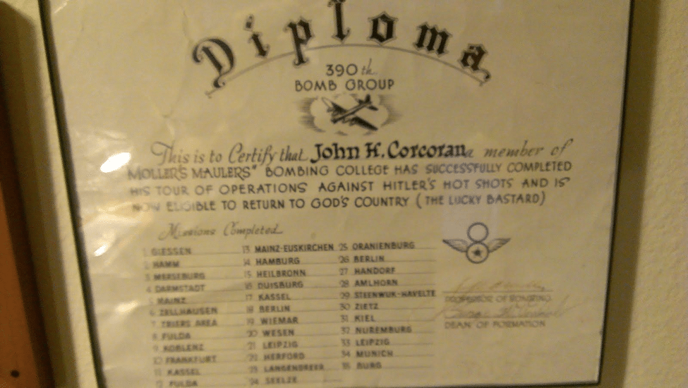 My Grandfather’s “Diploma” from completing 35 bombing missions as part of the 390th Bomb Group during WWII