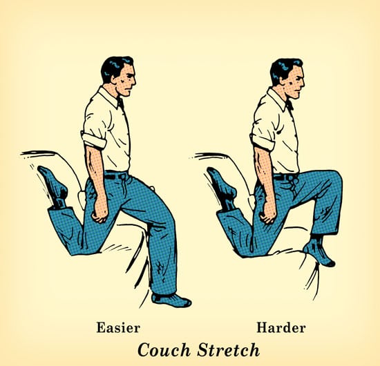 Man doing couch stretch exercise illustration.