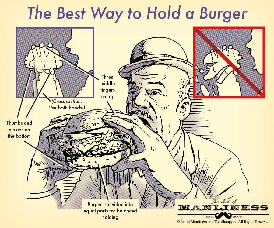 The best way to hold a burger illustration.