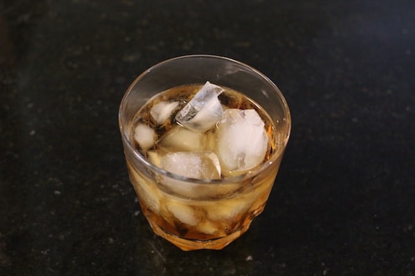 Standard ice cubes in whiskey glass. 