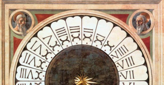 A painting of a clock with Roman numerals displayed on it.