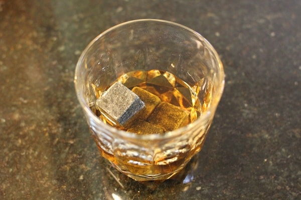 Whiskey stones in glass. 