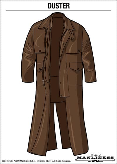 Brown Leather duster overcoat illustration. 