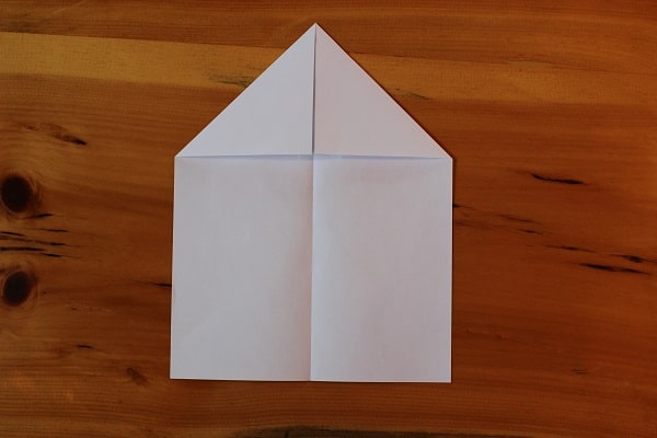Step 2 — fold top corners down to meet middle crease.