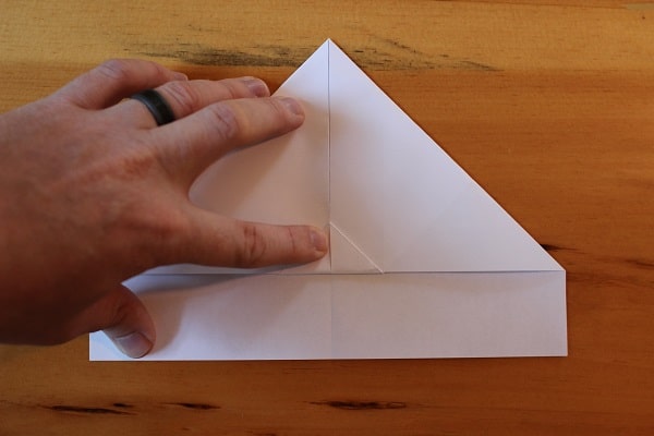 Step 5 — fold up the small triangle that was left over from the previous step.