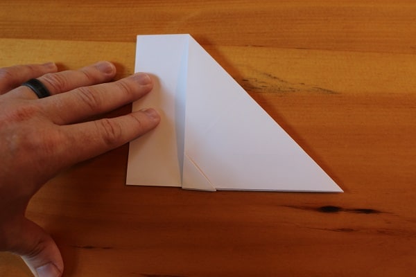 Step 6 — fold entire airplane in half, outwards.