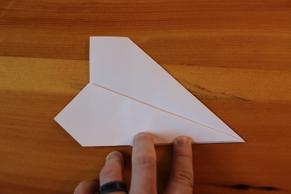 Step 7 — Fold wing down so it meets bottom edge. 