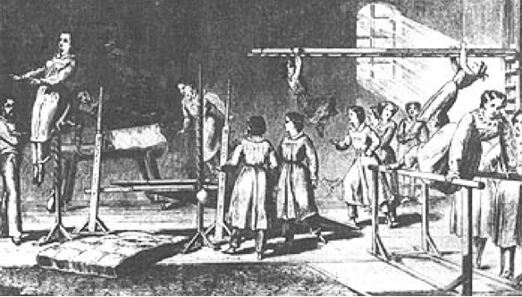 Women in gym gymnasium illustration.