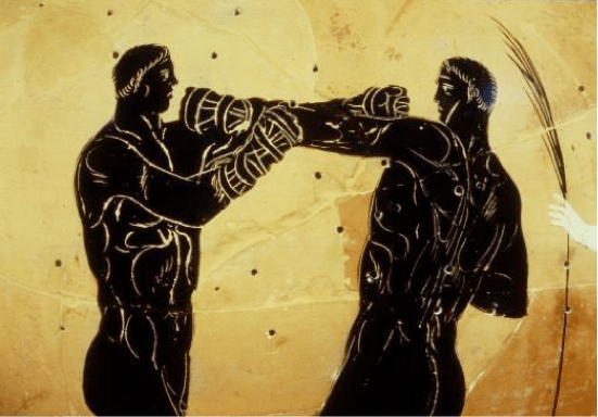 Ancient greek artwork men boxing training. 