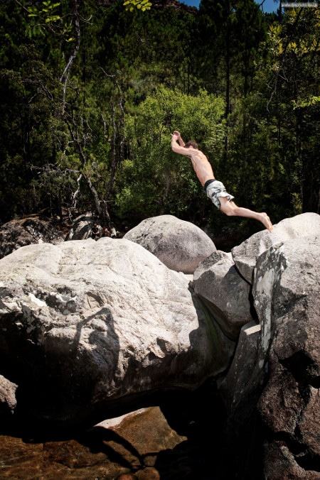 Man jumping from a cliff.