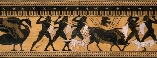 A black and white painting of a group of people, perfect for a primer on human interaction.