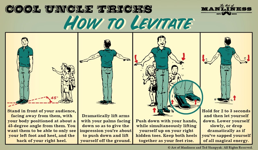 How to levitate magic trick illustration. 