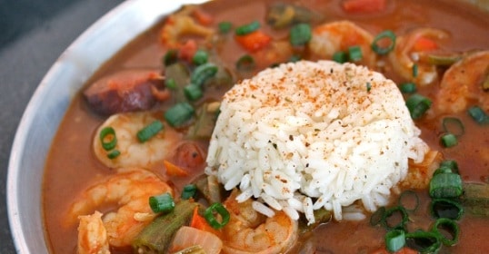 Classic Louisiana gumbo made with shrimp, rice, and vegetables.