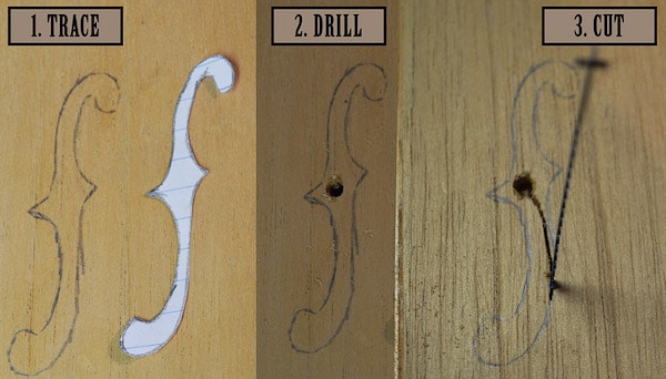 F holes shapes on cigar base illustration.