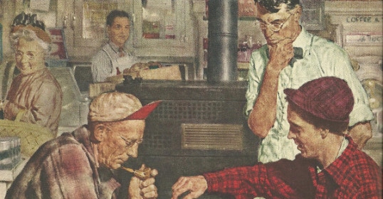 A picture of men playing an awesome game of checkers.