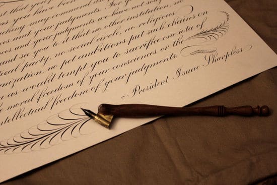 Copperplate script penmanship.