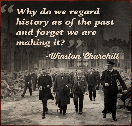 Quote by Winston Churchill walking on the road with peoples.