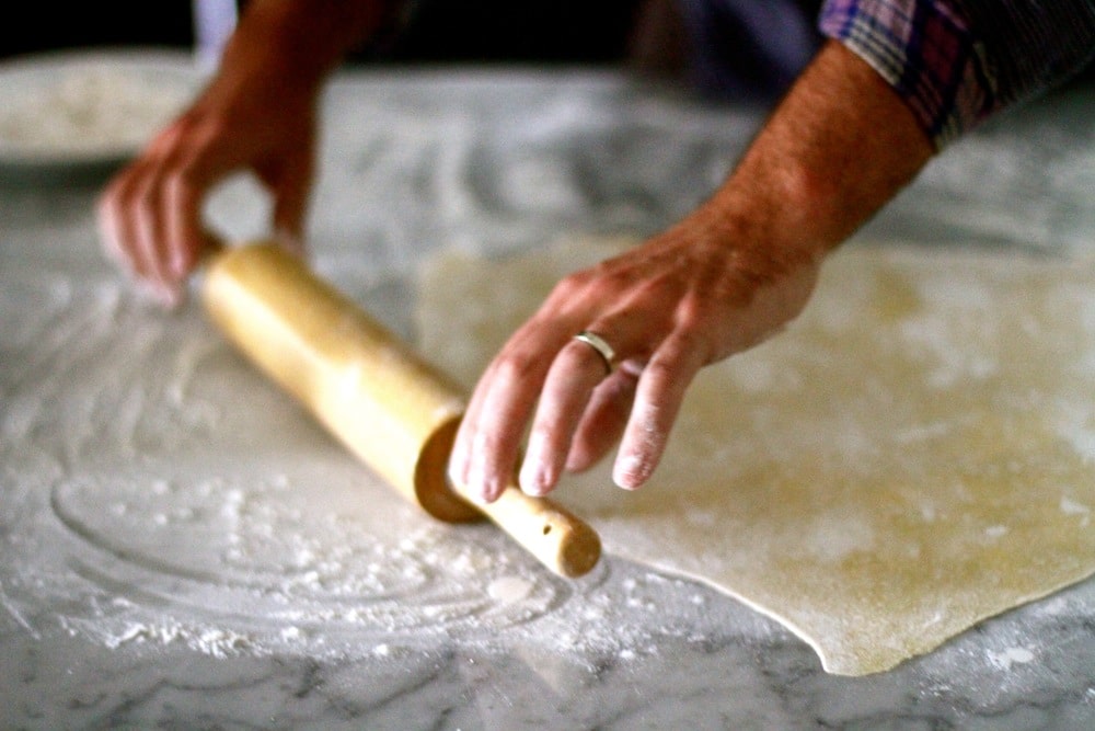 rolling dough fresh pasta noodles rolling pin