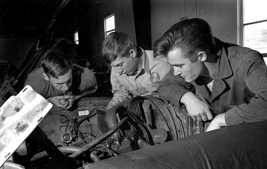 Vintage Shop class auto maintenance Mechanics. 