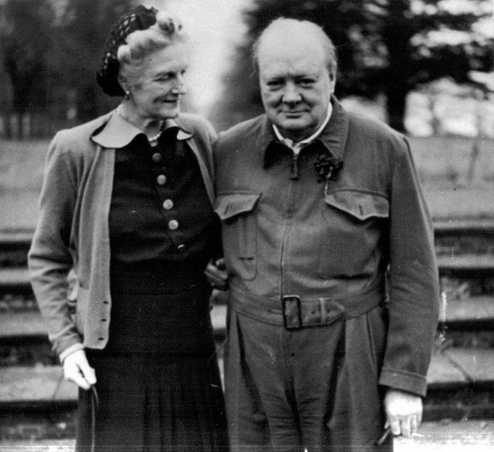 Winston and clementine Churchill standing outside posing. 