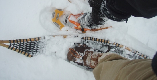 Vintage old time Snowshoes versus new modern Snowshoes.