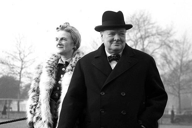 Winston and clementine Churchill walking together. 